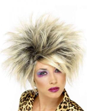 Ladies 80s Wild Girl Fancy Dress Wig with Highlights